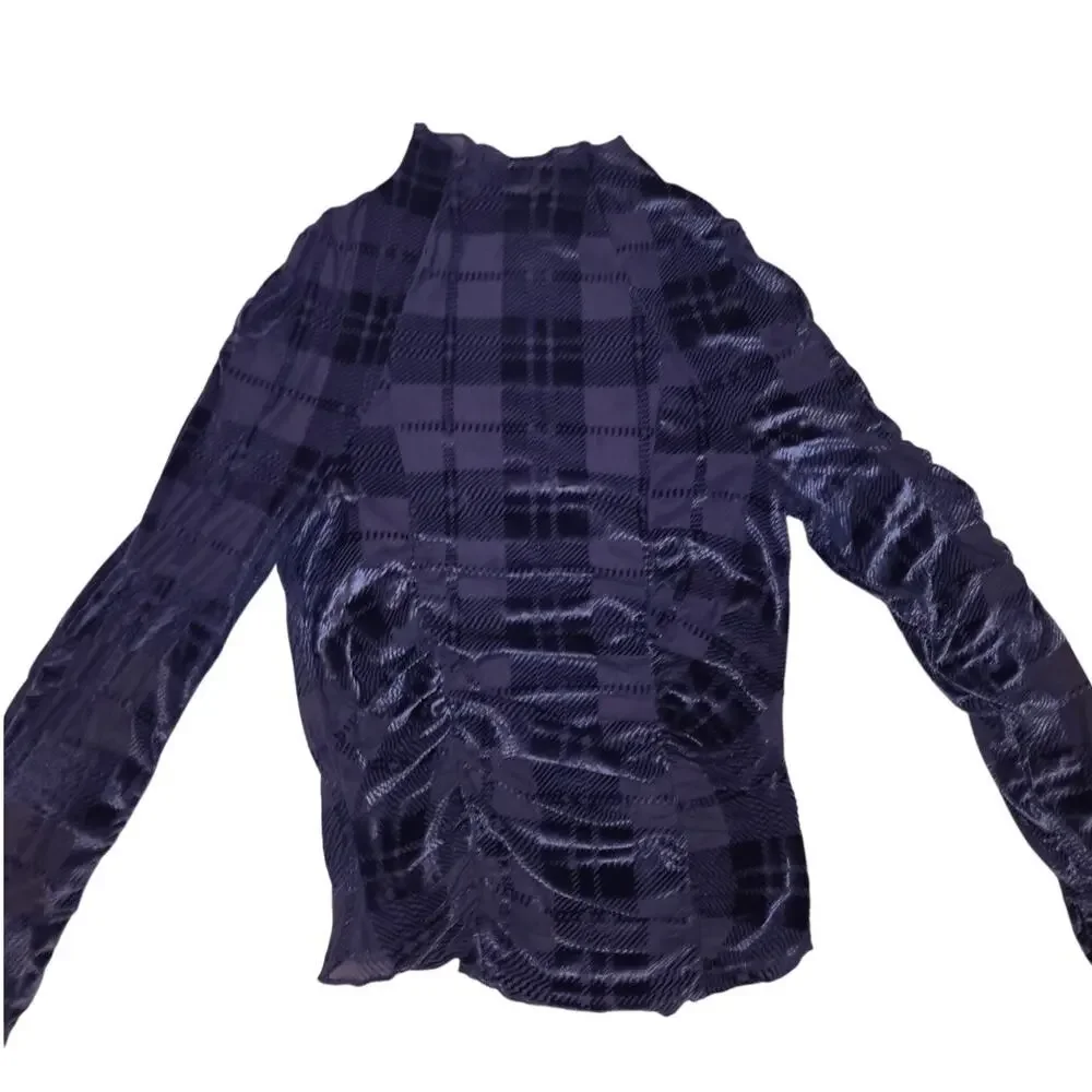 Urban Outfitters Y2K Blue Velvet Plaid Ruched Top Size M - Used Good Condition - Picture 2 of 5